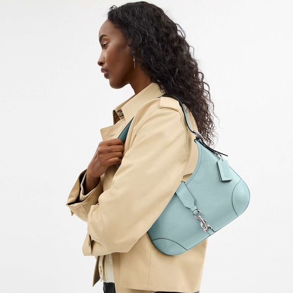 Coach Hamptons Hobo Bag in Silver/Light Blue Crinkle Patent Leather NWT - Picture 2 of 9